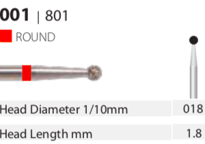 Diamond Bur - Round -  Fine (Red) 018 (Pack of 10)