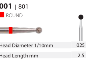 Diamond Bur - Round - Fine (Red) - 025 (Pack of 10)