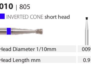 Diamond Bur - Inverted Cone Short Head - Medium (Blue) 009. (Pack of 10)