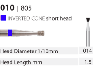 Diamond Bur - Inverted Cone Short Head - Medium (Blue) 014. (Pack of 10)