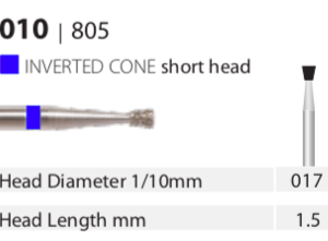 Diamond Bur - Inverted Cone Short Head - Medium (Blue) 017. (Pack of 10)