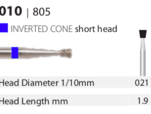 Diamond Bur - Inverted Cone Short Head - Medium (Blue) 021. (Pack of 10)