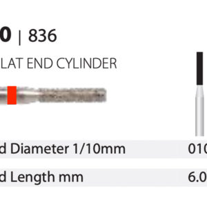 Diamond Bur - Flat End Cylinder - Fine (Red) 010 (Pack of 10)