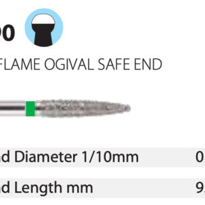 Diamond Bur - Flame Safe End - Coarse (Green) 018