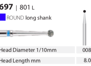 Diamond Bur - Long Shank - Round - Medium (Blue) 008 (Pack of 10)