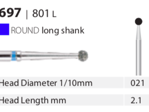 Diamond Bur - Long Shank - Round - Medium (Blue) 021 (Pack of 10)