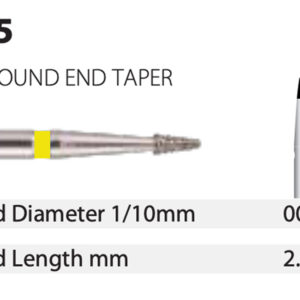 Diamond Bur - Round Short End Taper - Extra Fine (Yellow) 023 (Pack of 10)
