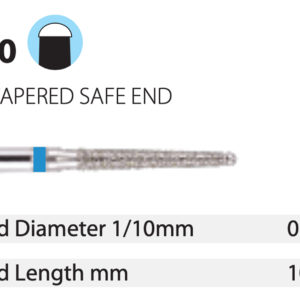Diamond Bur - Safe End - Round End Taper - Medium (Blue) 014   (Pack of 10)
