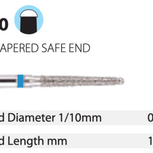 Diamond Bur - Safe End - Round End Taper - Medium (Blue) 016  (Pack of 10)
