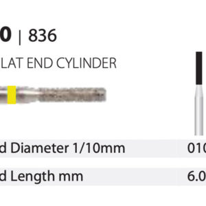 Diamond Bur - Flat End Cylinder - Extra Fine (Yellow) 010 (Pack of 10)