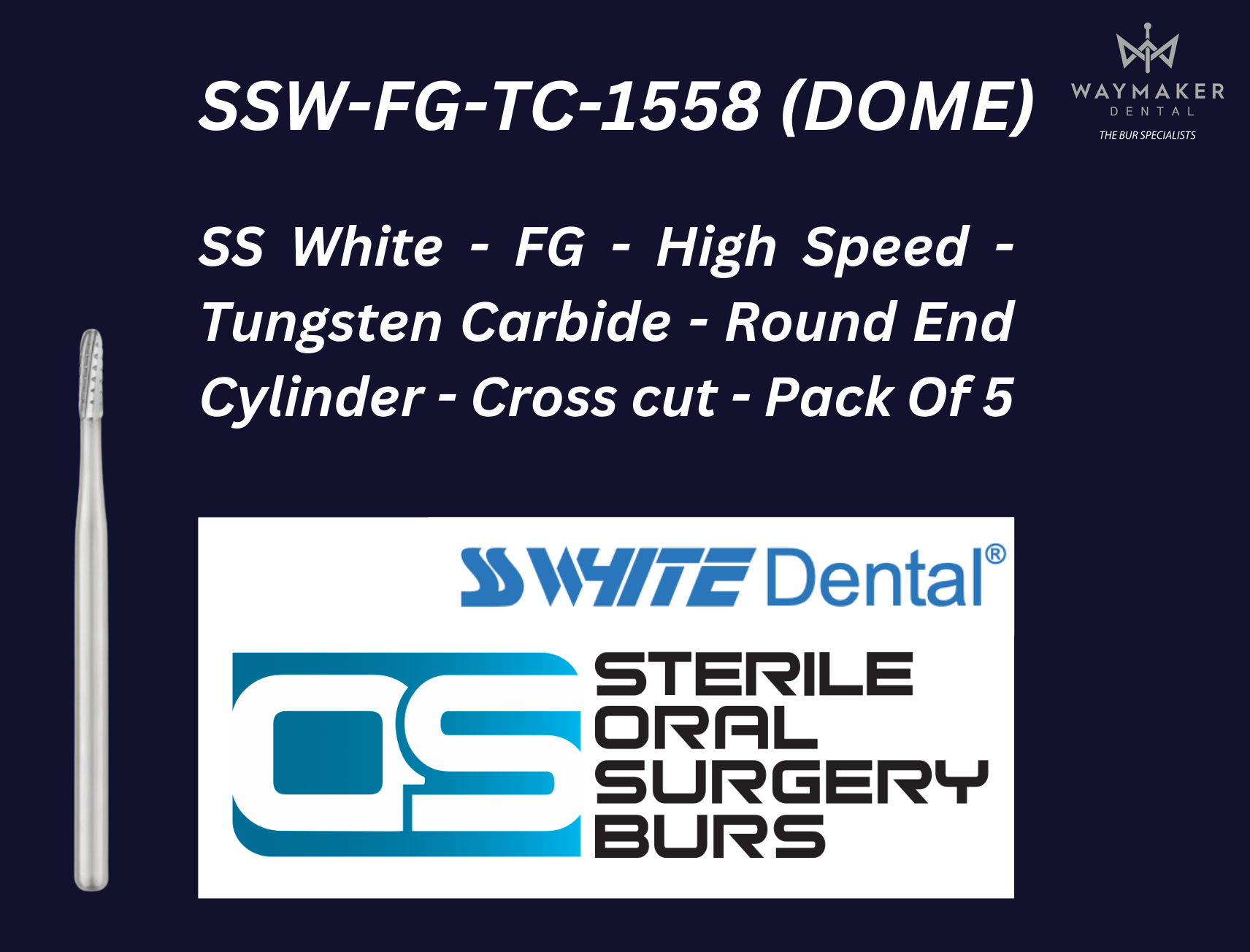 SANDENT FG-1558 10pc Tungsten Carbide Crown Cutting Burs – Dental Lab, 1.6mm Shank, 19mm Length