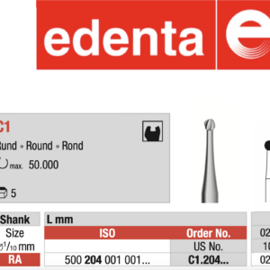 Edenta - Tungsten Carbide - Round - Slow Speed (Latch Grip) Size 10 - 027 (Pack of 5) (C1.204.027)