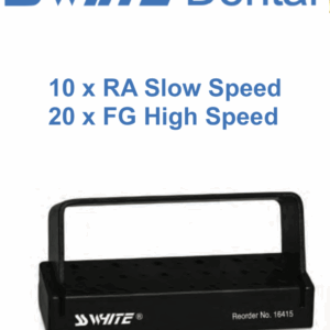 SS White - Black Metal Bur Block - 10 (RA) Slow Speed Holes - 20 (FG) High Speed Holes - Fully Autoclavable.