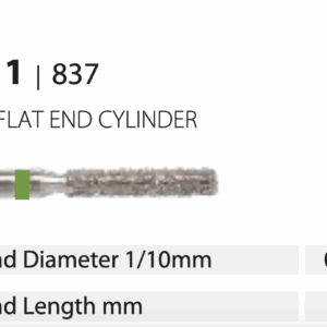 Diamond Bur - Flat End Cylinder - Coarse (Green) 010 (Pack of 10)