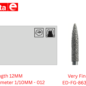 Edenta - Diamond bur - Flame - Extra Fine (Yellow) 012 (Pack of 5) (C863.314.010) - Replacing MDT 250-012XF-863)